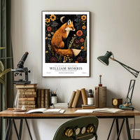 Fox and Floral Elegance Under Moonlit Night: Artistic Poster
