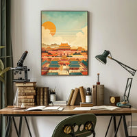 Classic Chinese Architecture: Art Poster with Vibrant Colors