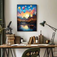 Romantic European Cityscape at Sunset Travel Poster