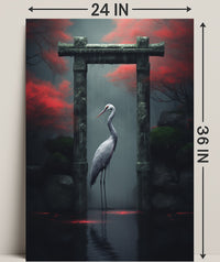 Tranquil Crane In A Mystical Garden Poster