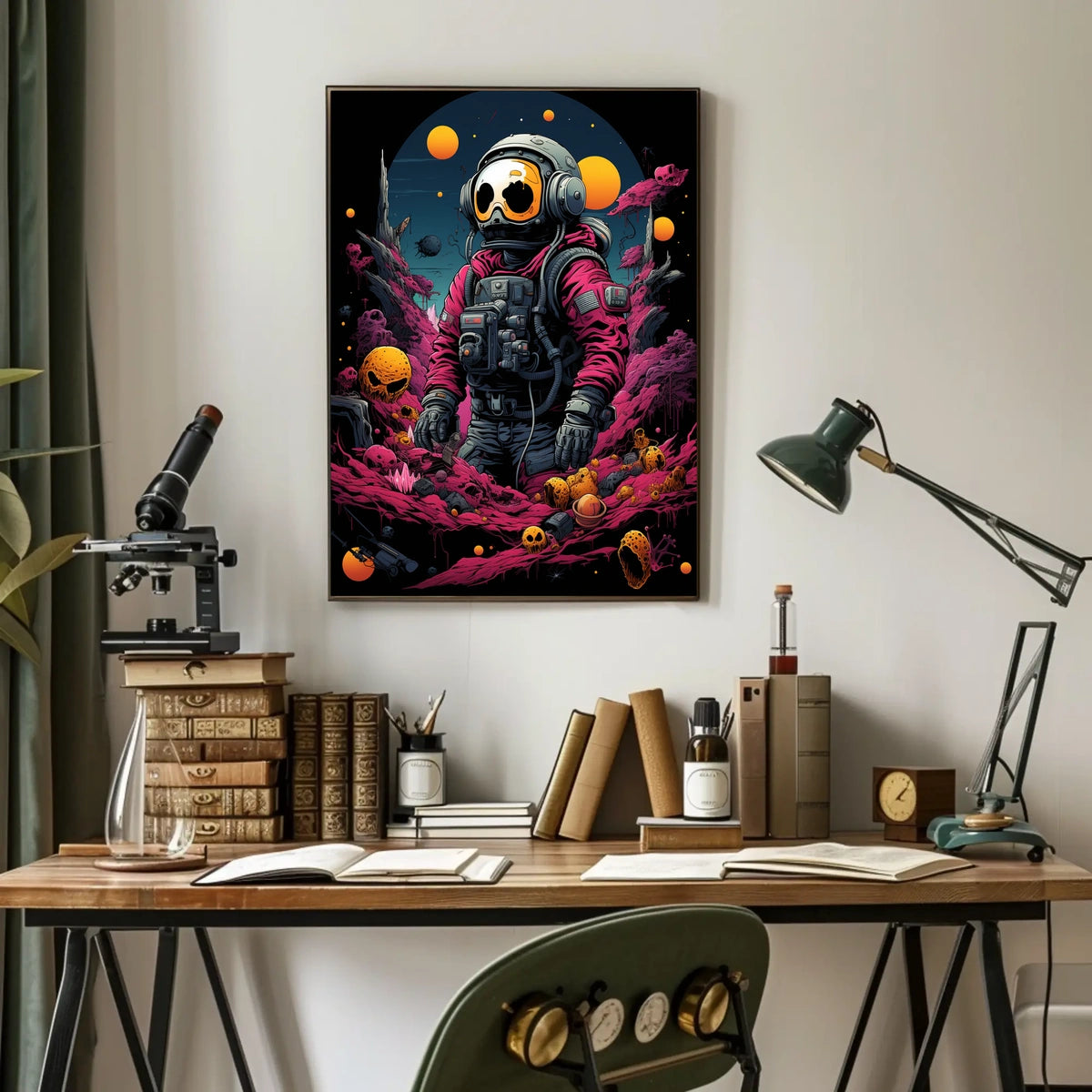 Astronaut in Psychedelic Alien Landscape Poster