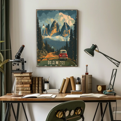 Dolomites Alps Vintage Roadtrip Travel Poster