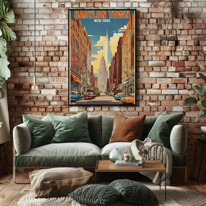 Babylon Town New York Street Scene Vintage Travel Poster