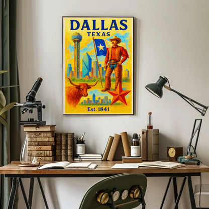 Dallas Texas Cowboy Skyline Star Travel Poster