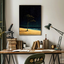 Solitary Tree Poster Starry Night Minimalist Beach