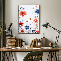 Three Stars With Loose Red And Blue Florals Artwork Poster