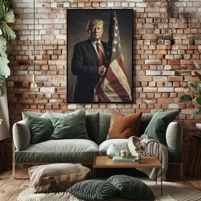 Vintage President Trump 2025 Poster American Flag Portrait