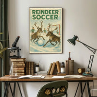 Reindeer Soccer Match: Vintage Holiday Poster Art