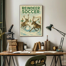 Reindeer Soccer Match: Vintage Holiday Poster Art