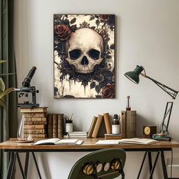 Gothic Skull with Roses Artwork Poster Poster