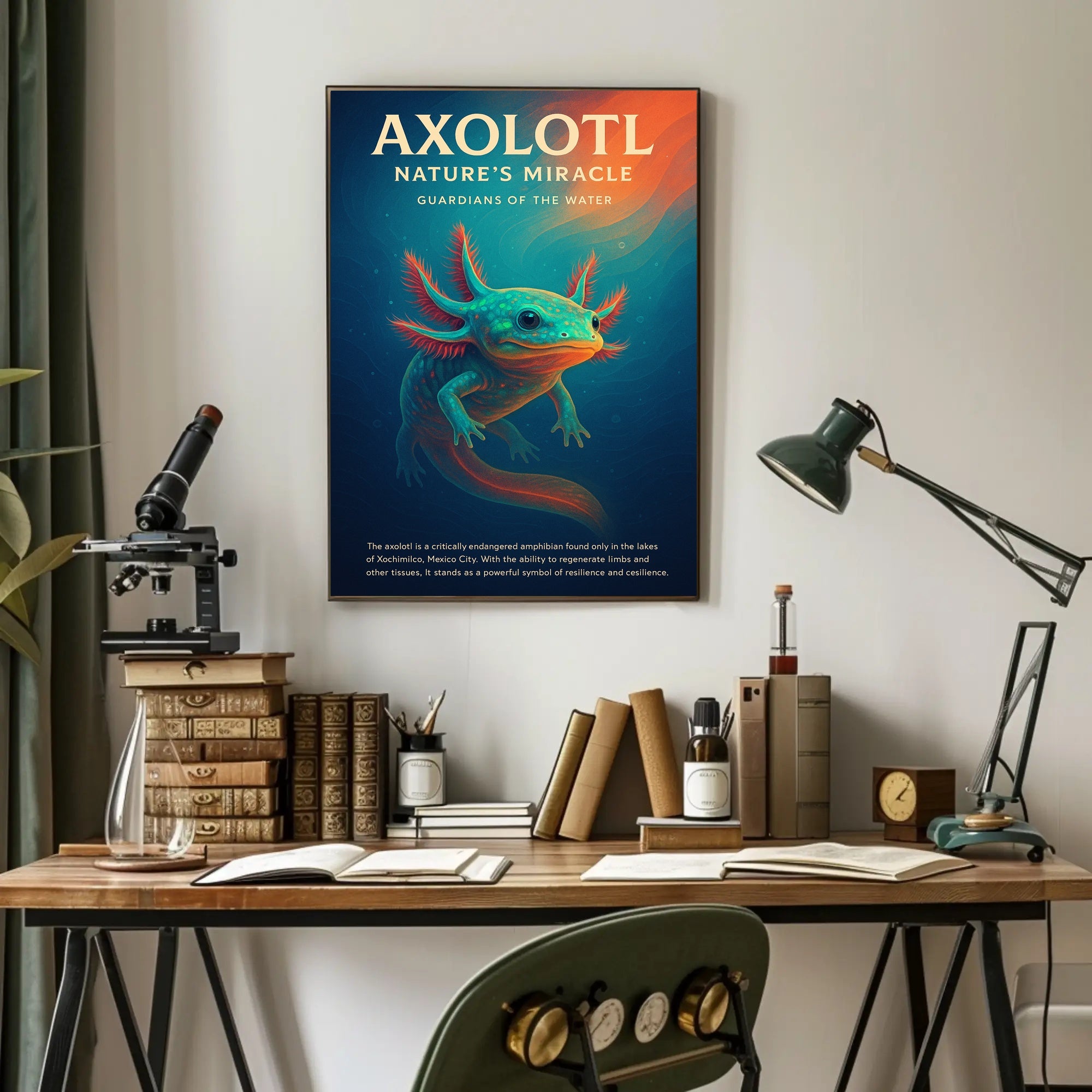 Axolotl Nature Poster Vintage Aquatic Wall Art