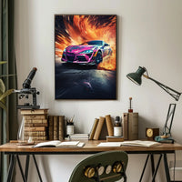 Modern Sports Travel Poster Featuring Dynamic Vehicles