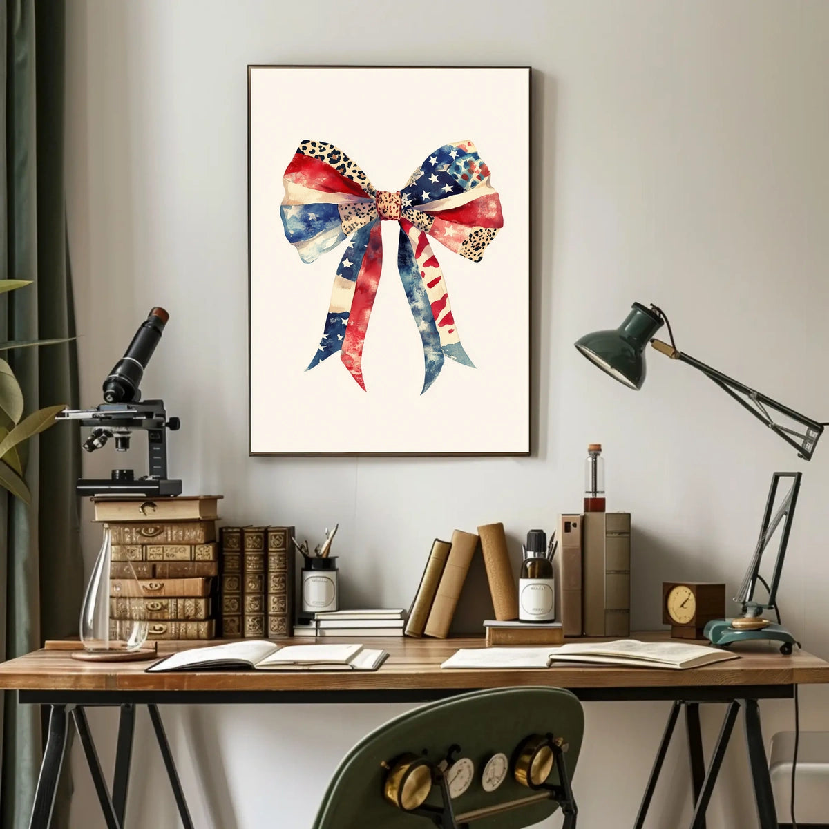 Large Coquette Bow American Flag Watercolor Art Poster