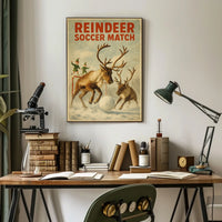 Reindeer Soccer Match Vintage Christmas Poster