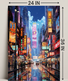 Neon Cityscape At Night Poster