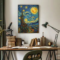 Starry Night Scene with Swirling Stars Artistic Poster