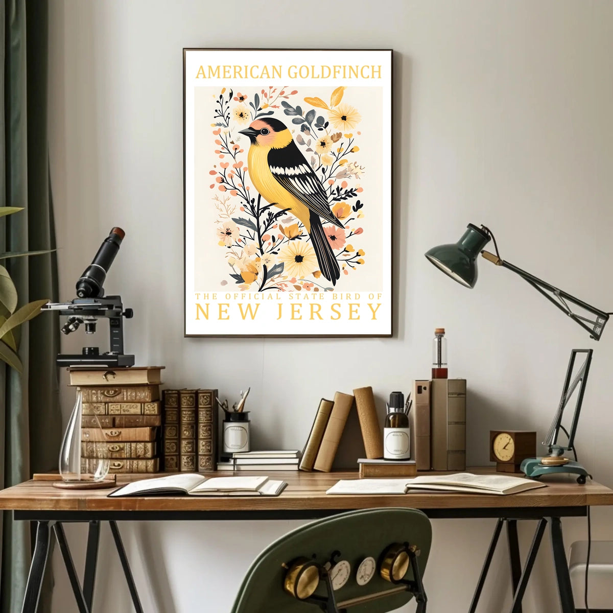 American Goldfinch Modern Botanical Art Poster