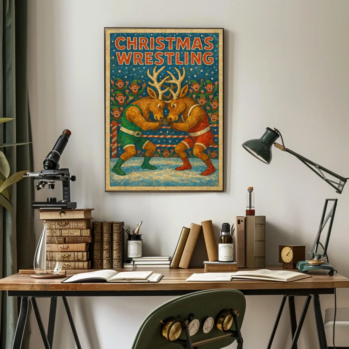 Christmas Wrestling Reindeer Festive Holiday Poster Art