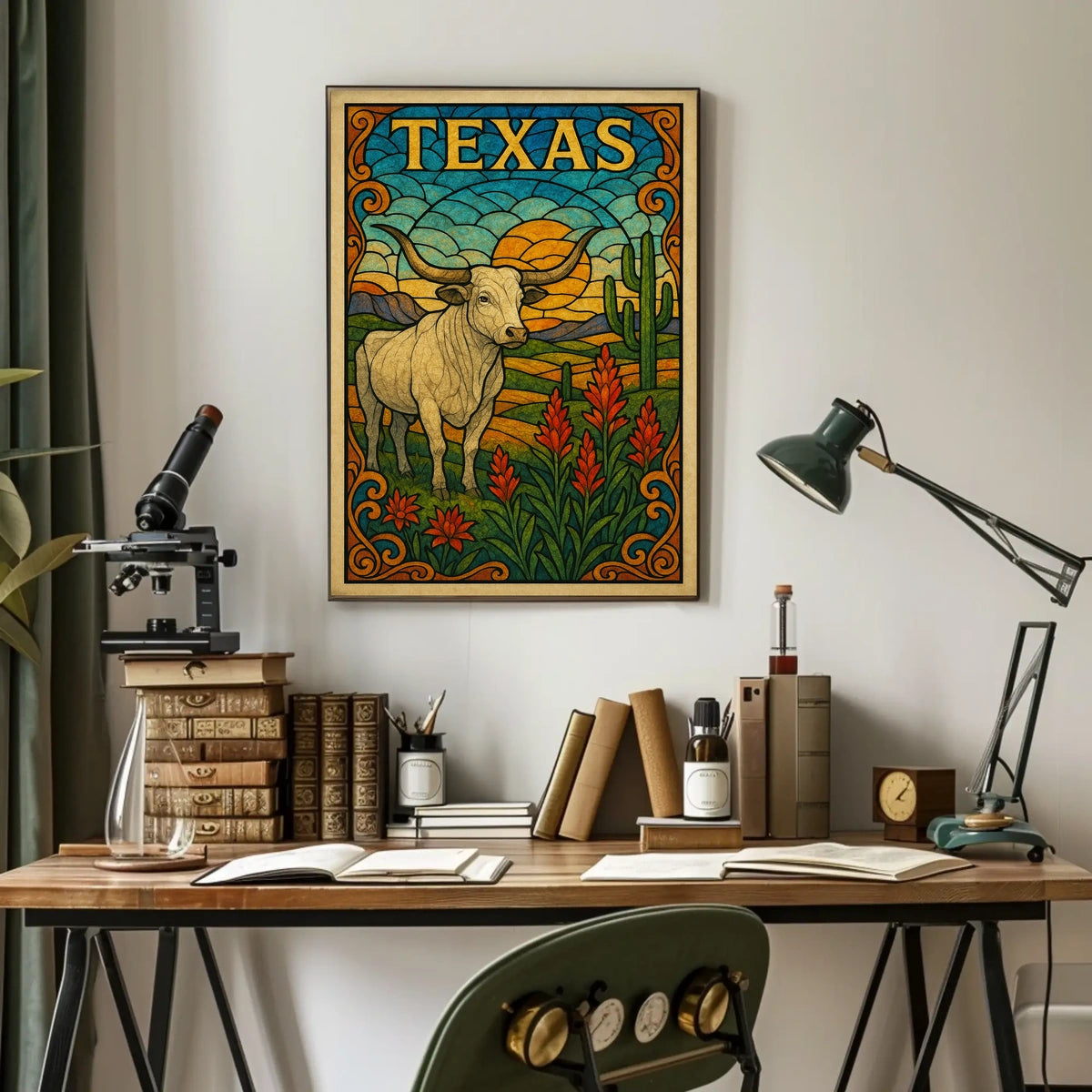 Texas Stained Glass Landscape Poster