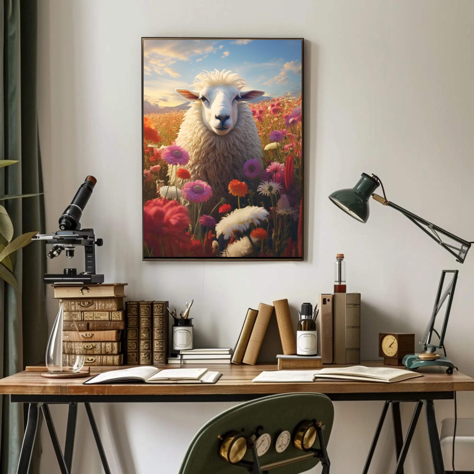 Sheep in Vibrant Field Animal Poster