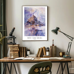 Mont Saint-Michel Watercolor Travel Art Poster PosterGoat