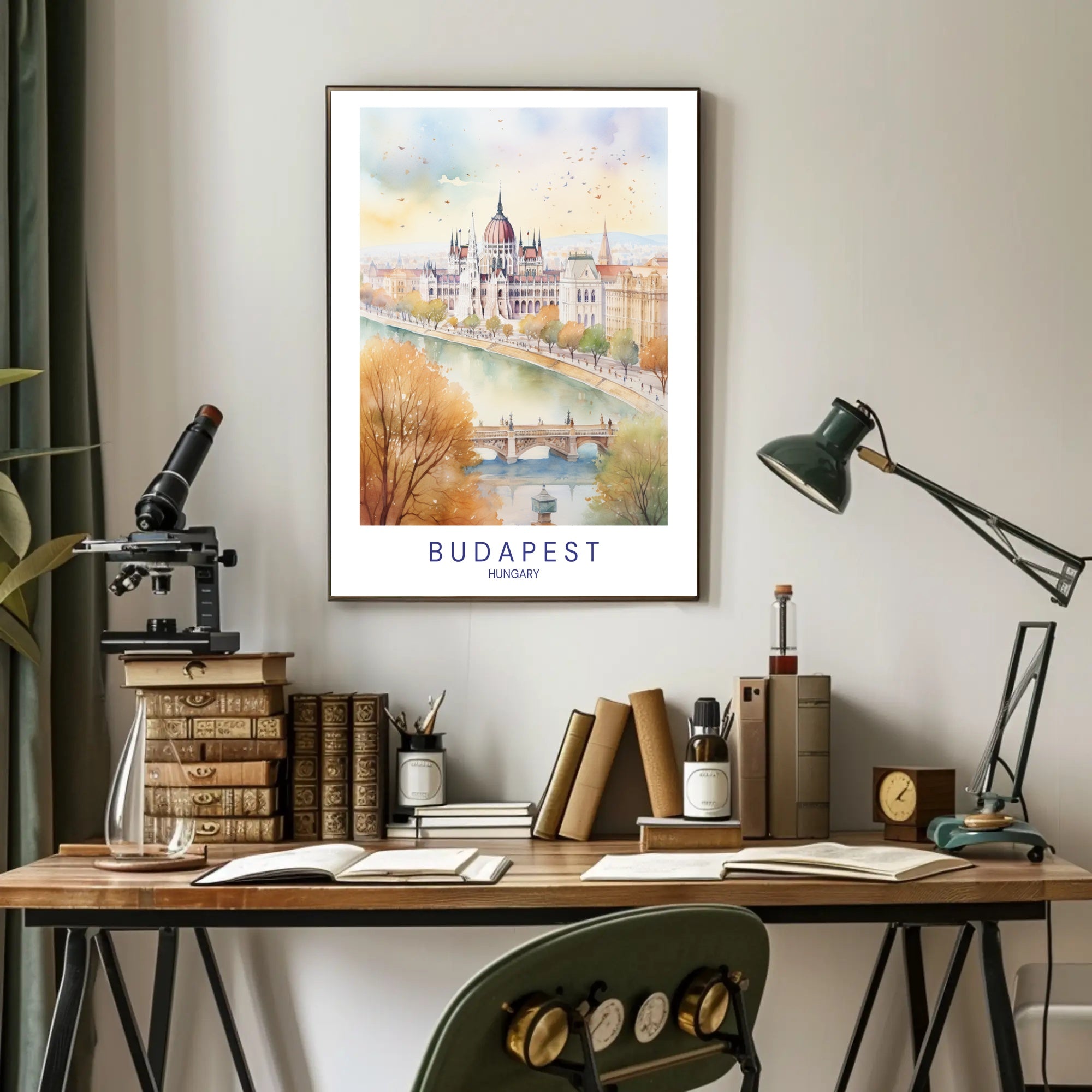 Budapest Hungary Autumn Watercolor Art Urban or Cityscape Poster PosterGoat