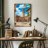 Charming Italian Piazza with Clock Tower Poster