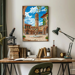 Charming Italian Piazza with Clock Tower Poster
