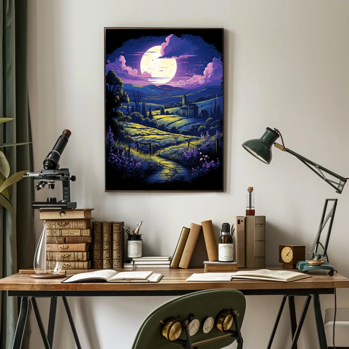 Moonlit Countryside: Enchanting Rural Landscape Poster