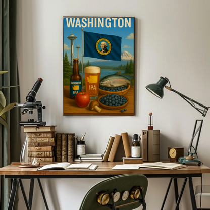 Washington IPA Salmon Space Needle Travel Poster