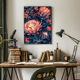 Vibrant Protea Flower Botanical Art Print - Artistic Poster