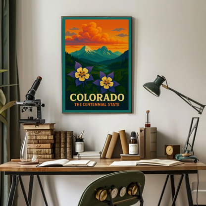 Colorado Centennial State Flowers Sunset Travel Poster