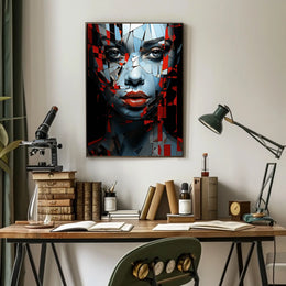 Fragmented Mosaic Female Face: Abstract Art Poster