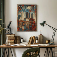 Art Deco Columbus Skyline Nostalgic Vintage Travel Poster
