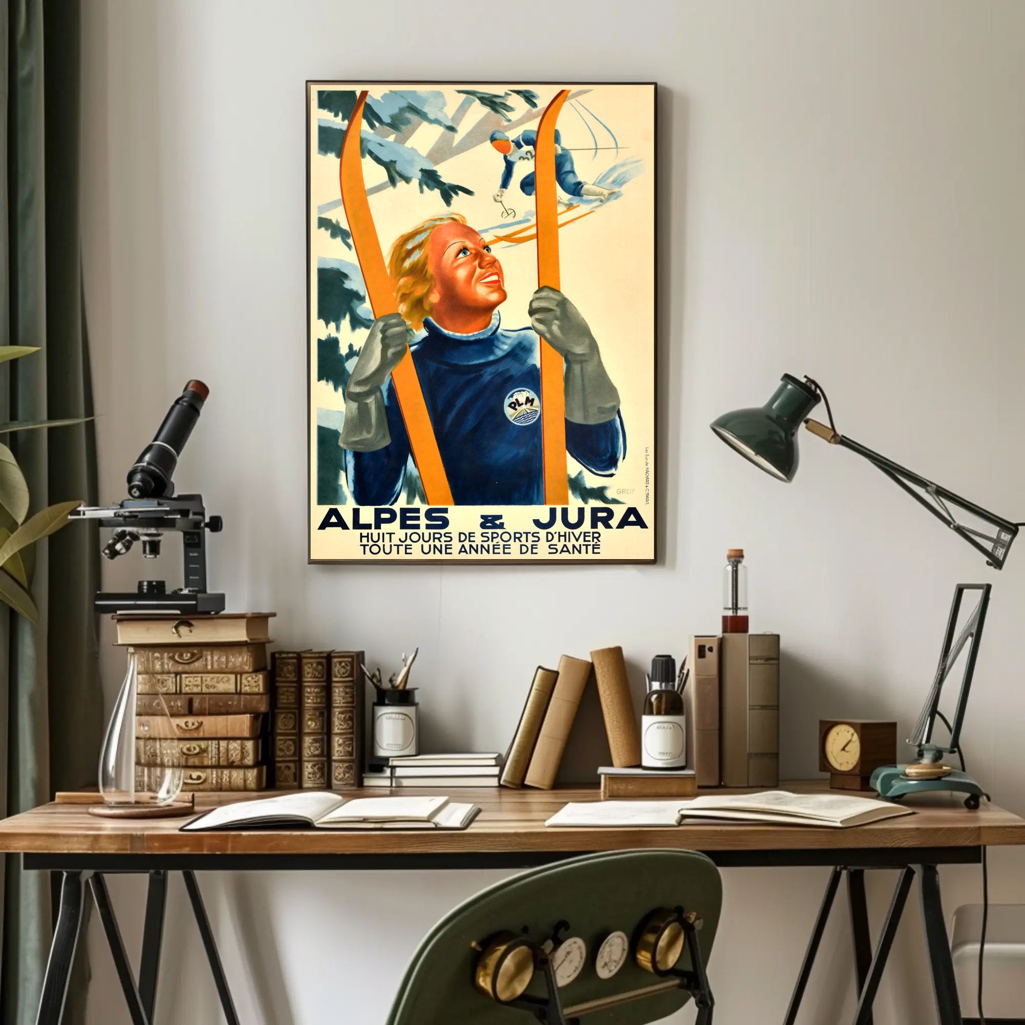Vintage Winter Alps Sports Scene Travel Poster PosterGoat