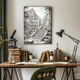 Ancient Mesoamerican Jungle Pyramid Cultural or Heritage Poster