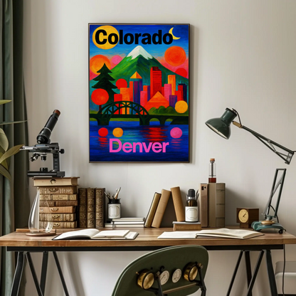 Denver Colorado Abstract Skyline Sunset Travel Poster