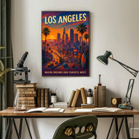 Los Angeles Dreamscape Vintage Sunset Art Poster