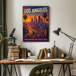 Los Angeles Dreamscape Vintage Sunset Art Poster