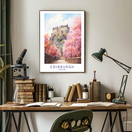 Edinburgh Castle Blossoms: Travel Art Poster PosterGoat