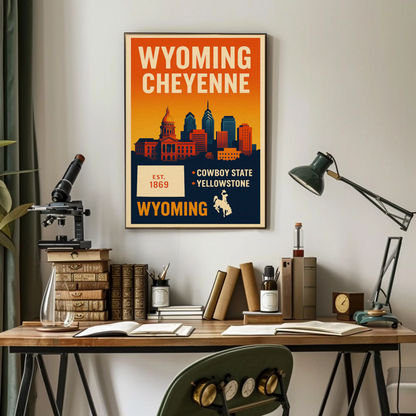 Wyoming Cheyenne Cowboy State Capitol Yellowstone Sunset Travel Poster