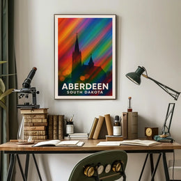 Aberdeen Church Silhouette Rainbow Lights Digital Poster