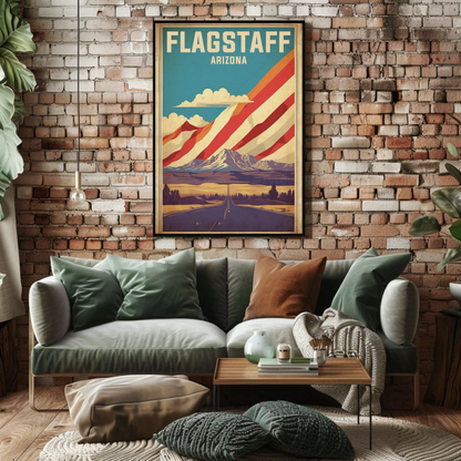 Flagstaff Arizona Mountains Roadscape Vintage Travel Poster