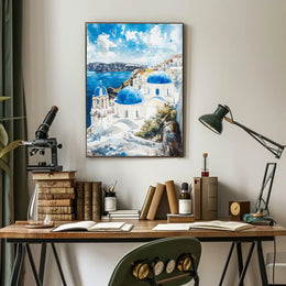Greece Santorini White Buildings and Blue Domes Poster