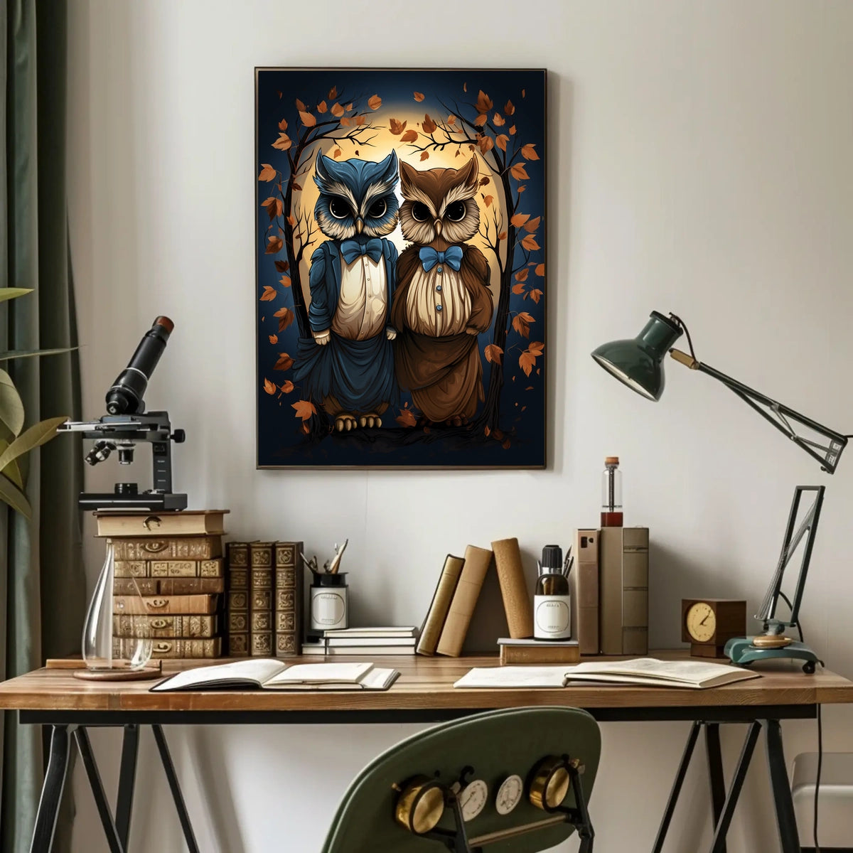 Whimsical Vintage Owls Autumn Fantasy Art Poster
