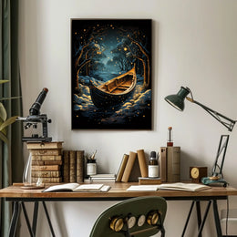 Serene Woodland Fantasy Nighttime Scene Art Poster