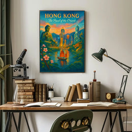 HONG KONG Cultural Fusion Vintage Art Poster
