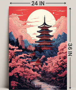 Tranquil Pagoda Under A Full Moon Poster