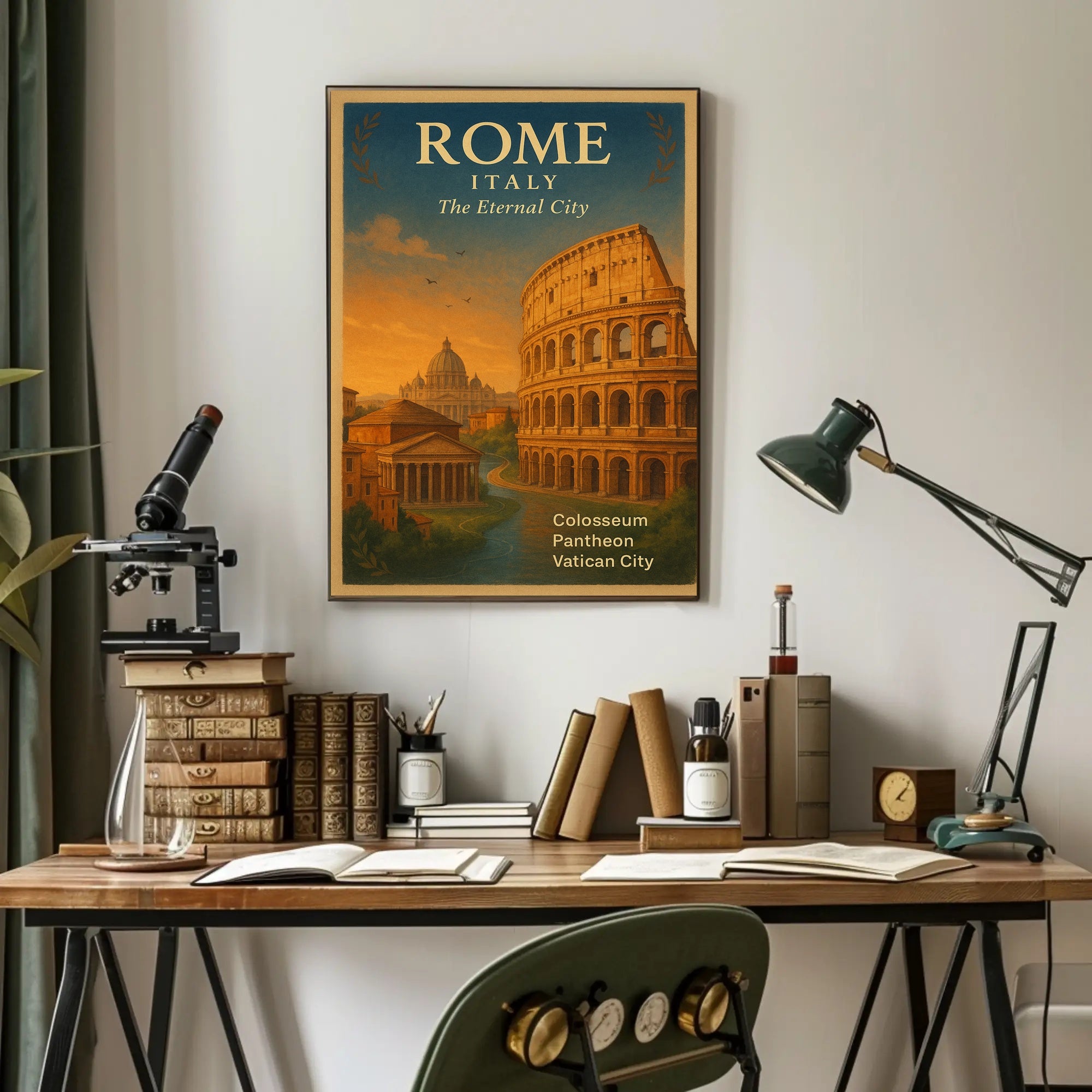 Rome Vintage Travel Poster Italy Colosseum Print