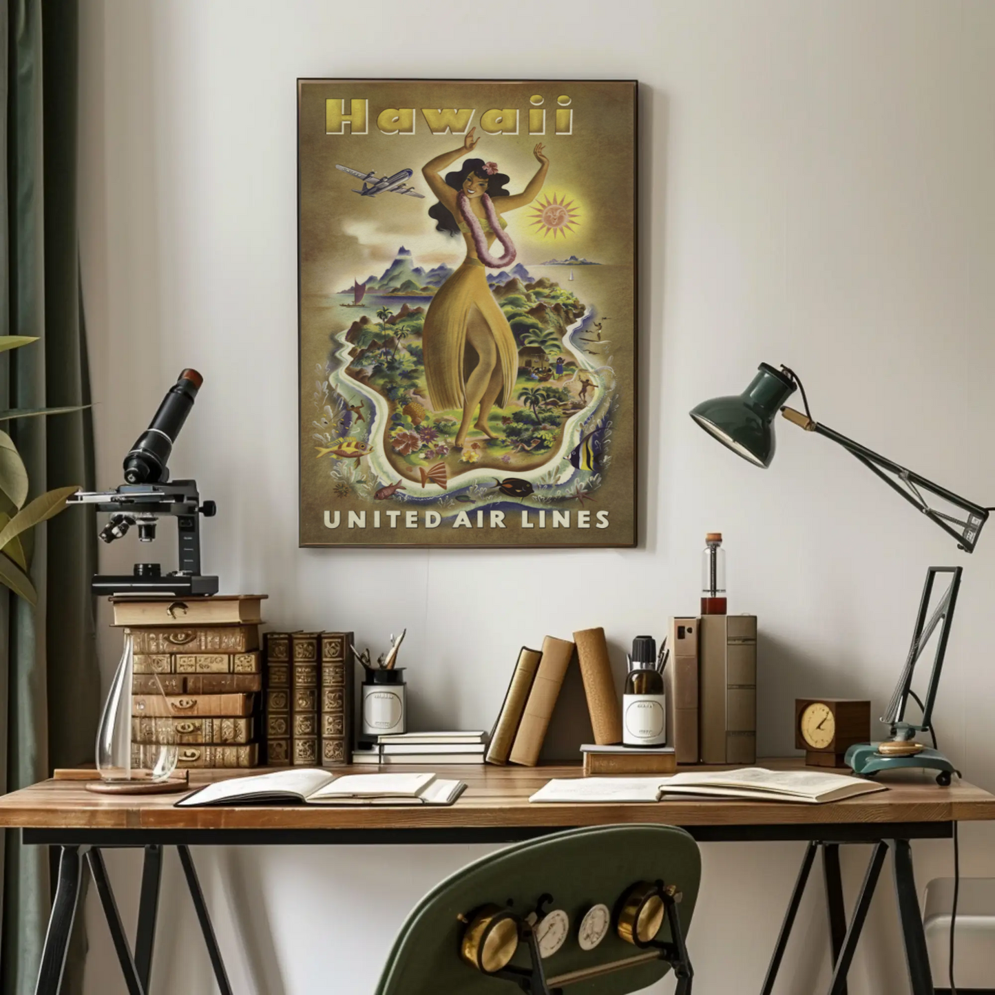 Hawaii Airlines Hula Girl Island Map Poster